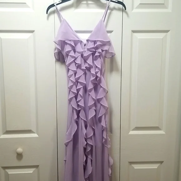 Forever 21, Lavender Ruffled Maxi Eligant Summer Dress Small, Ruffled Slits - Picture 3 of 10